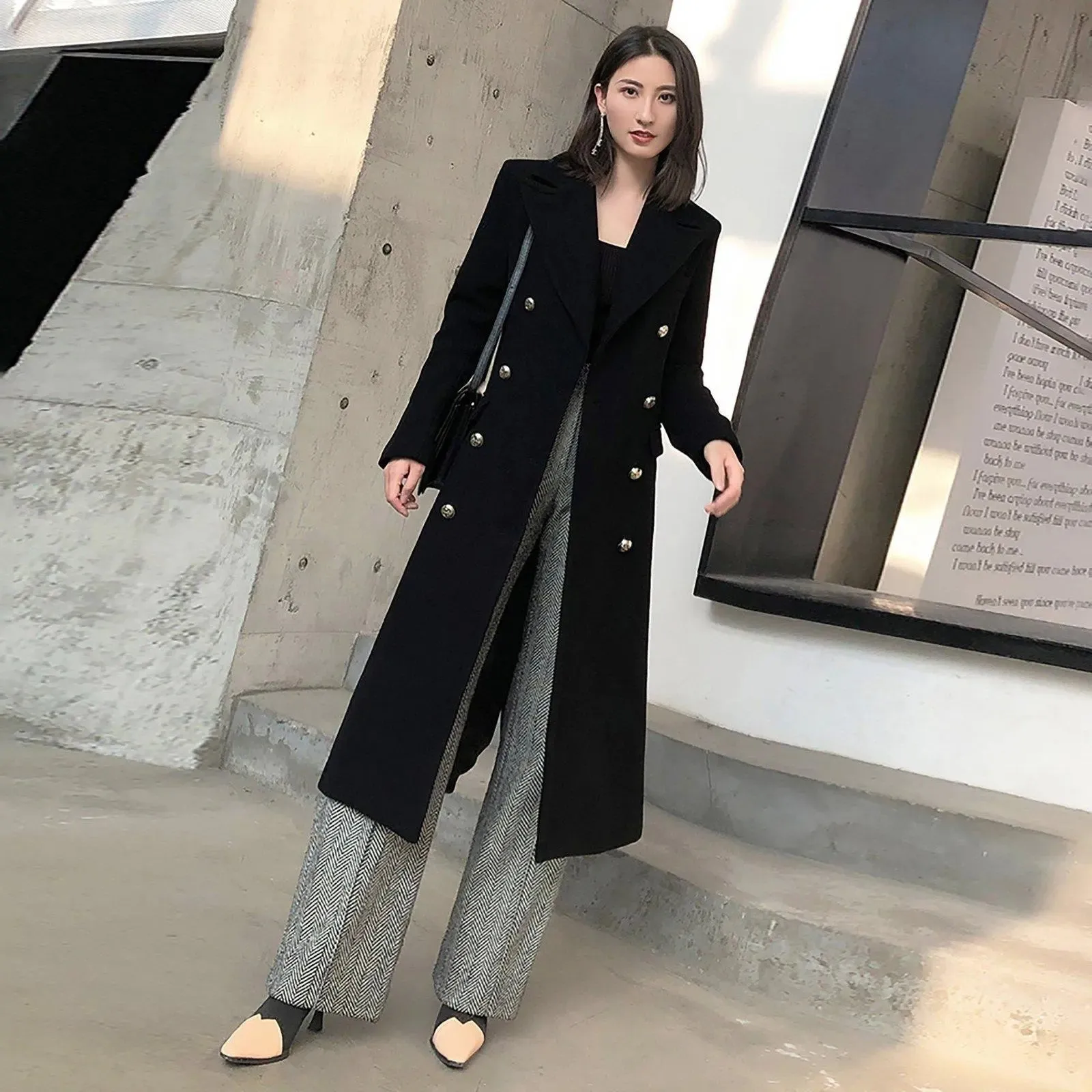 Women's Black thick Wool Coat,Double breasted wool coat,Black long coat,black wool coat,Warm black coat,Warm long black coat,Vivian7 W115