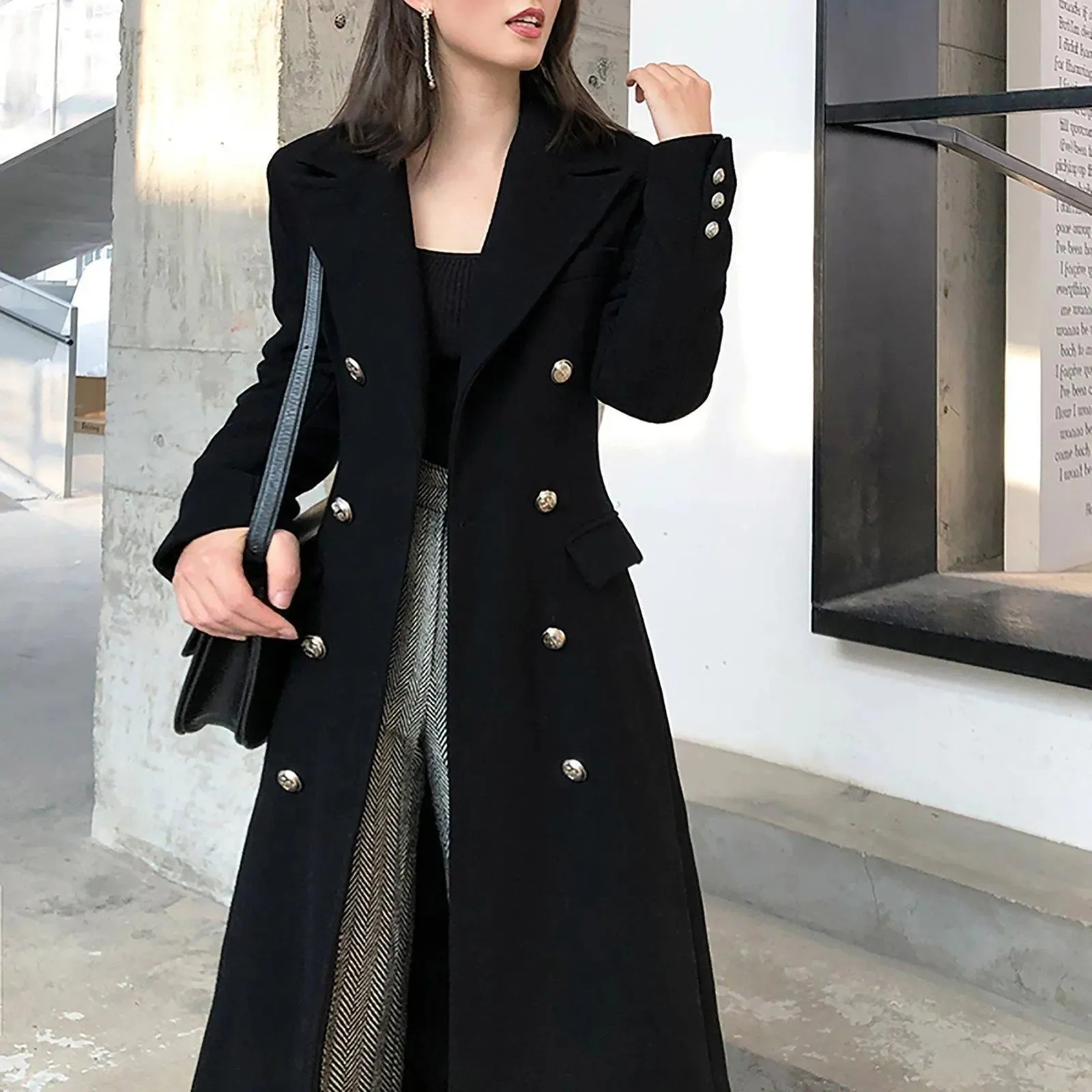 Women's Black thick Wool Coat,Double breasted wool coat,Black long coat,black wool coat,Warm black coat,Warm long black coat,Vivian7 W115