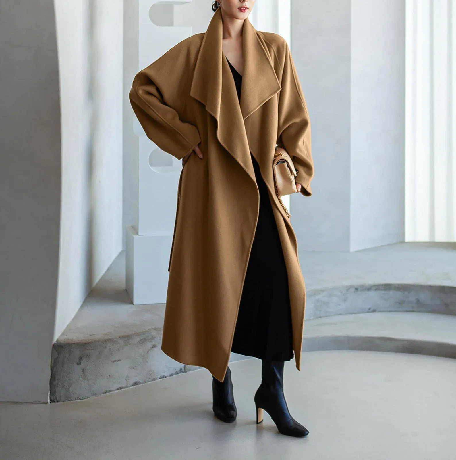 Women's Wool Wrap Coat,Gray Long Wool Coat,Belted Wool Overcoat,Camel Maxi Wool Coat,Blue Wool Long Coat,Plus size Coat,Black Long wool Coat